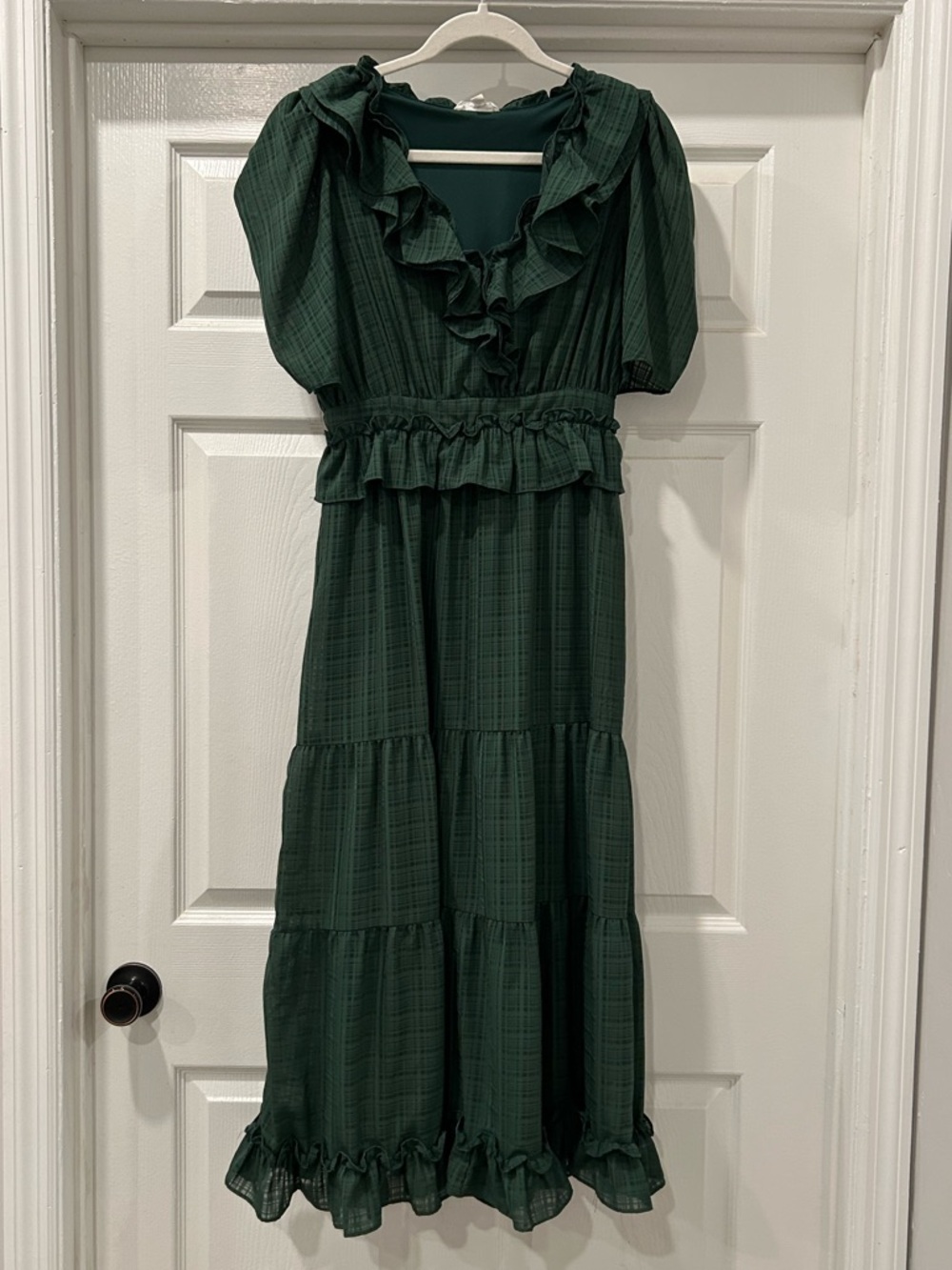by the River Dark Green Ruffle Tiered Maxi Dress with Puff Sleeves Size Small